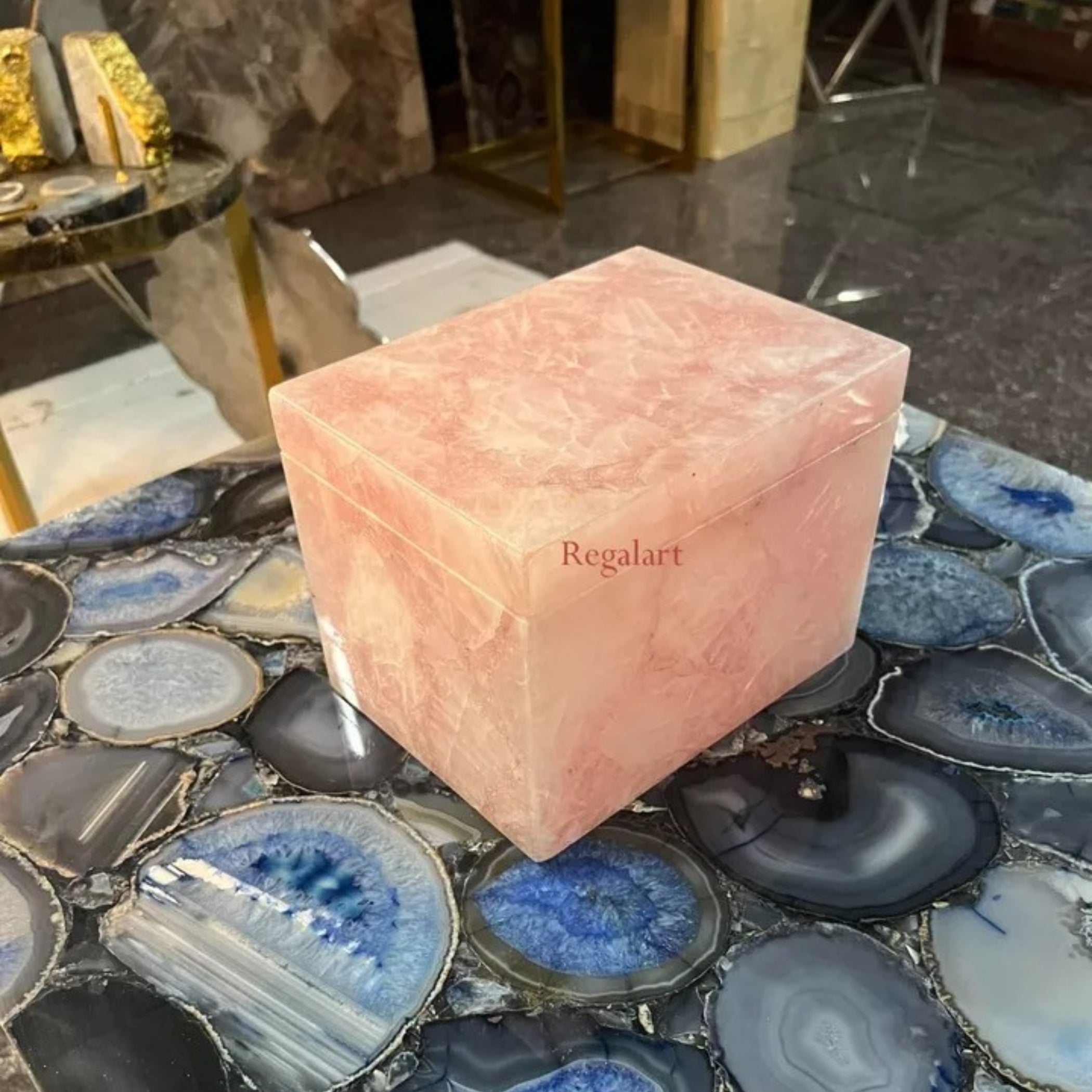 Gemstone Jewelry Box | Rose Quartz Luxury Decor Art