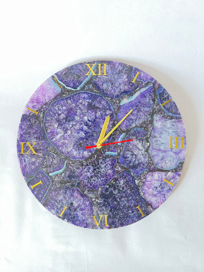 Purple Agate Gemstone Wall Clock: Handmade Home Decor