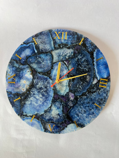 Agate Wall Clock, Blue Natural Stone Clock Living Room