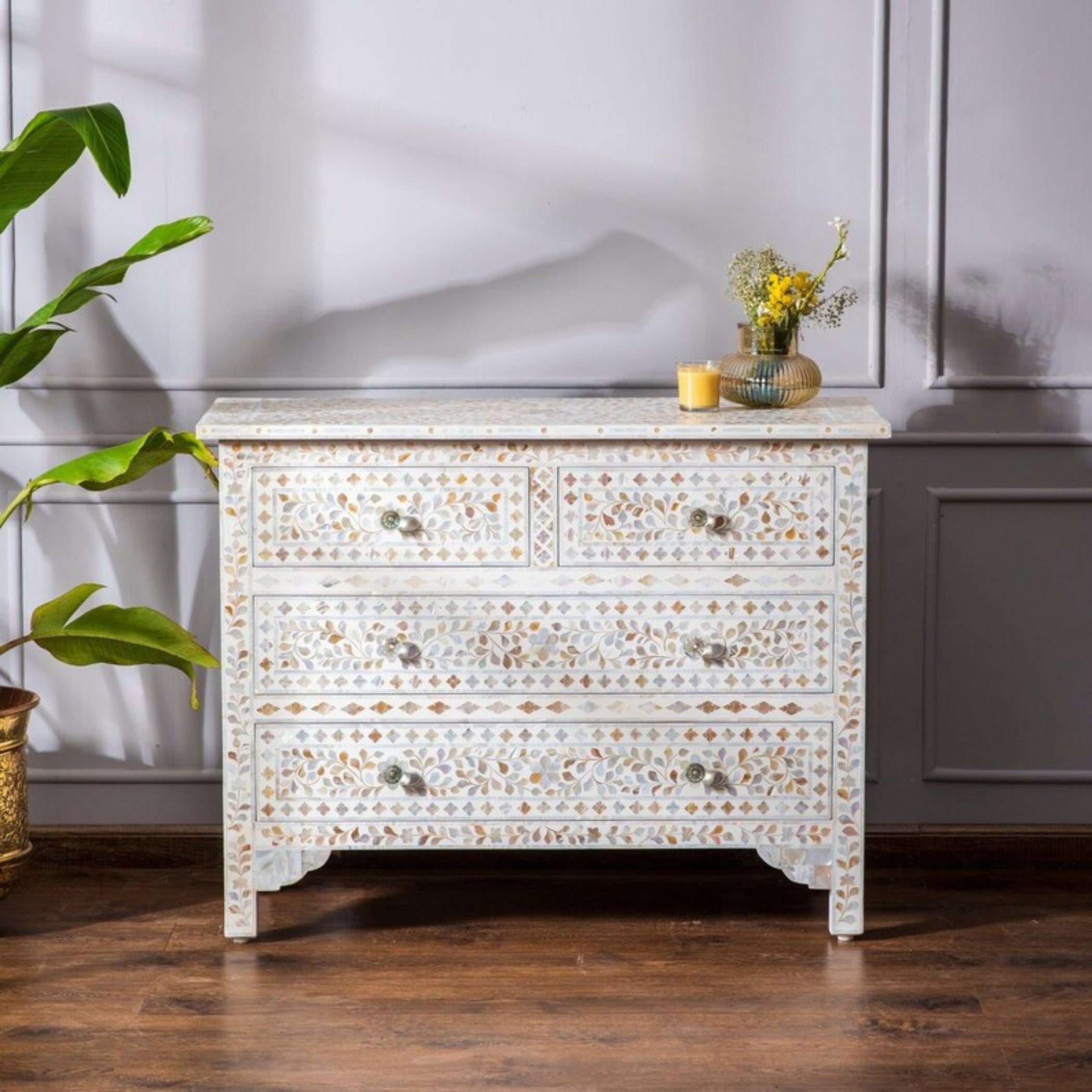 Mother of Pearl Inlay Chest of Drawers Handmade Dresser