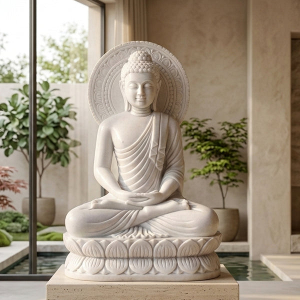 Handmade White Marble Buddha Statue | Luxury Home Decor Art