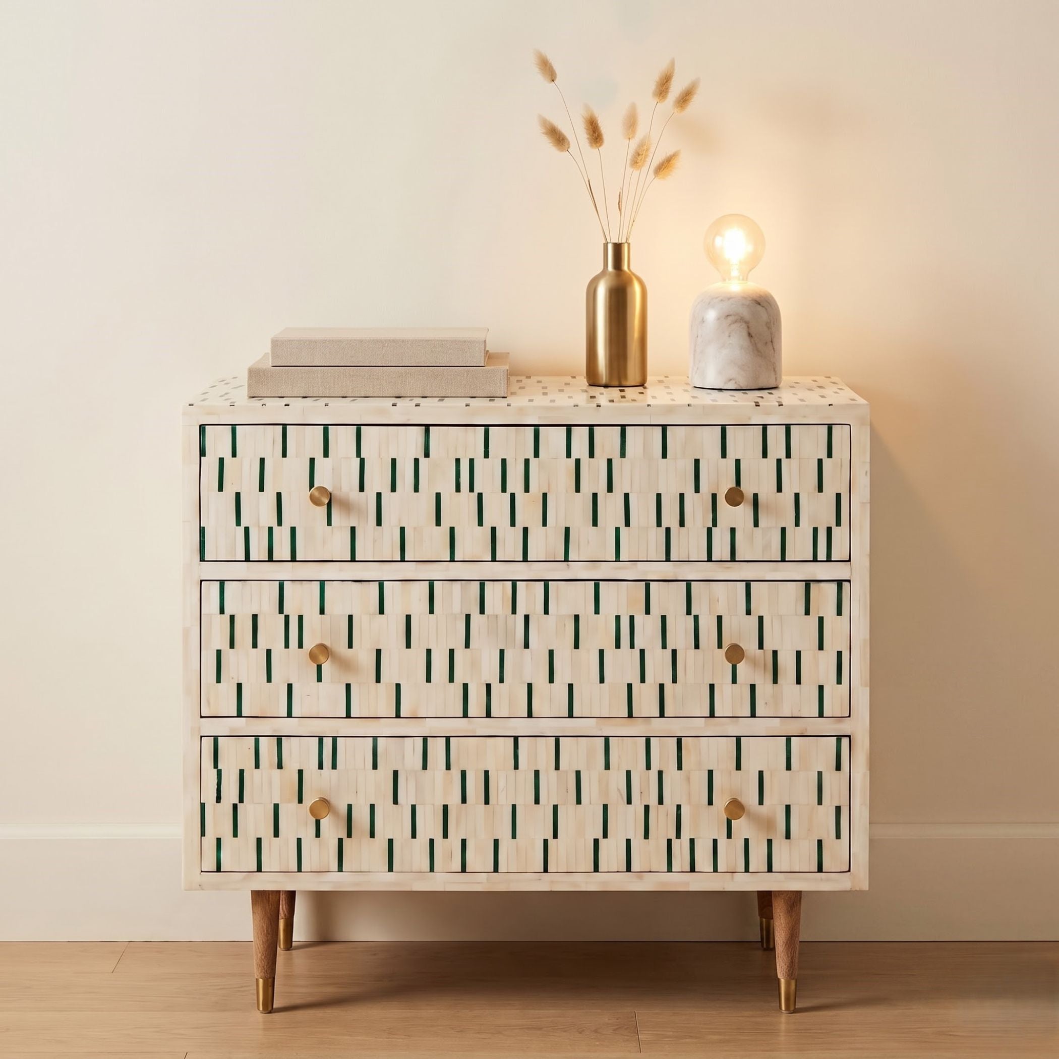 Geometric Bone Inlay Chest of Drawers
