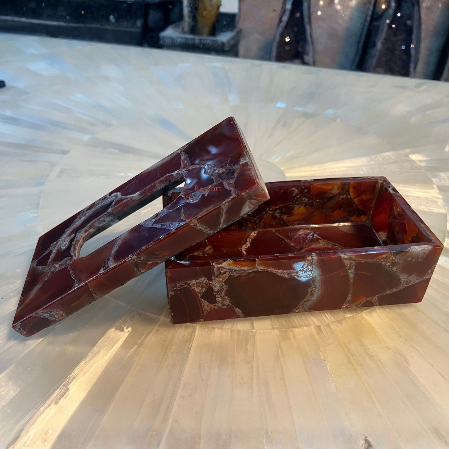 Tissue Box, Napkin Holder, Tissue Holder –Handmade Red Onyx Stone Napkin Paper