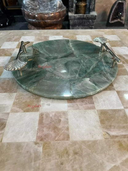 Green Aventurine Tray, Round Serving Tray, Gemstone Home Decorative Tray Gifts