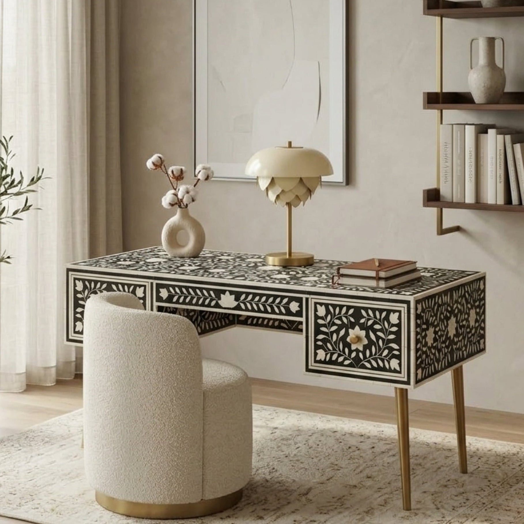 Handmade Bone Inlay Writing Desk Table | Luxury Home Decor