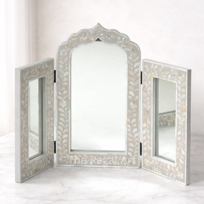 Handmade Mirror Frame – Grey & White Mother Of Pearl Living Room Mirror