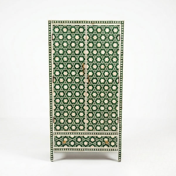Handcrafted Bone Inlay Storage Armoire Wardrobe | Luxury Home Decore