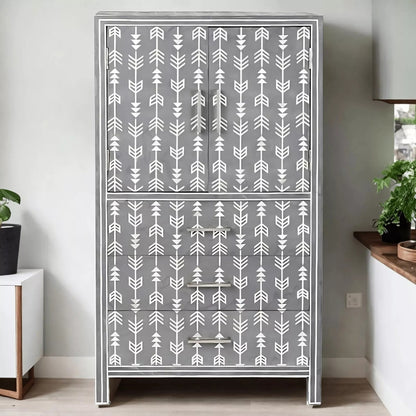 Wooden Storage Cabinet, Handmade Arrow Cabinet Grey Mother Of Pearl Inlay Furnit