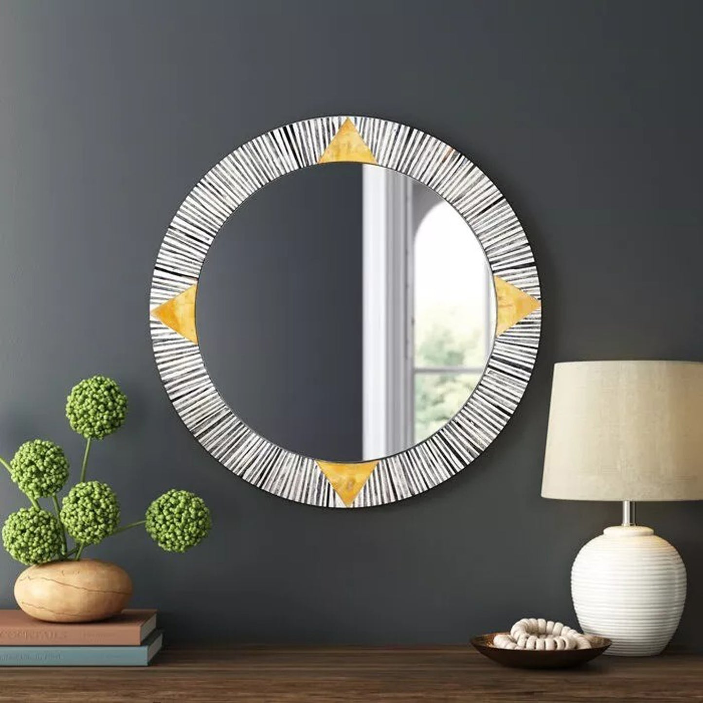 Round Mirror Frame,Block Bone Inlay Mirror Frame, Handmade Customized Wall Décor