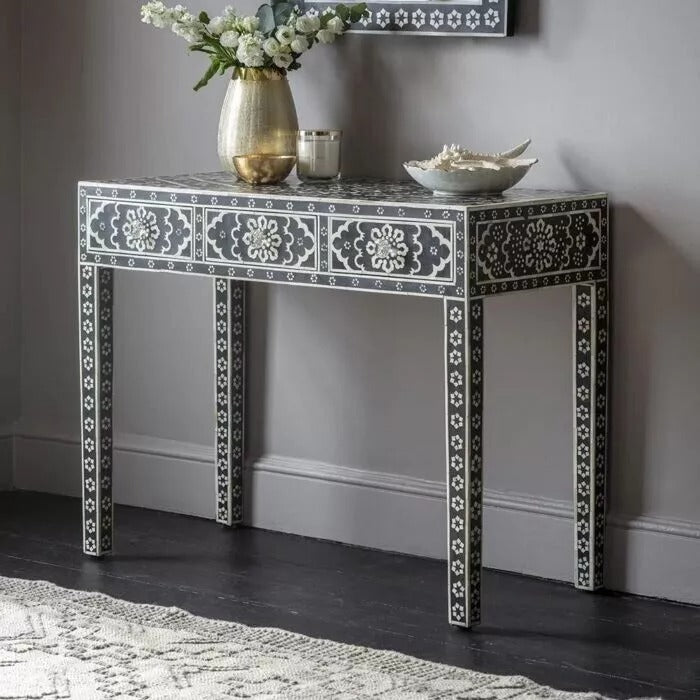 Handmade Bone Inlay Console Table | Luxury Home Decor Art