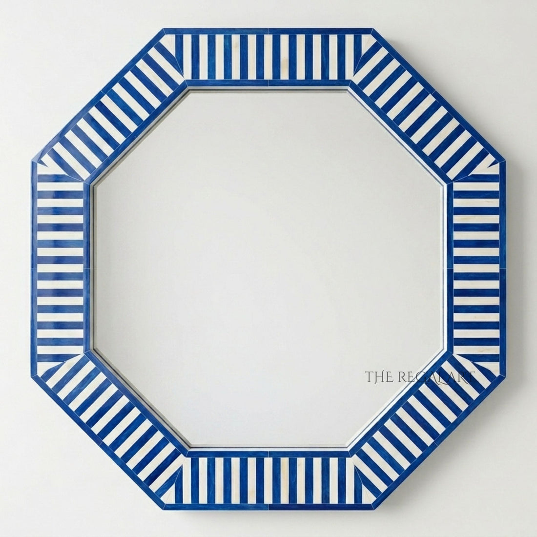 Blue Bone Inlay Octagon Mirror | Striped Coastal Luxury Home Decor