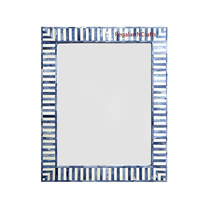 Blue Patterned Bone Inlay Wall Mirror - Handmade Decorative Mirror Frame | The Regal Art