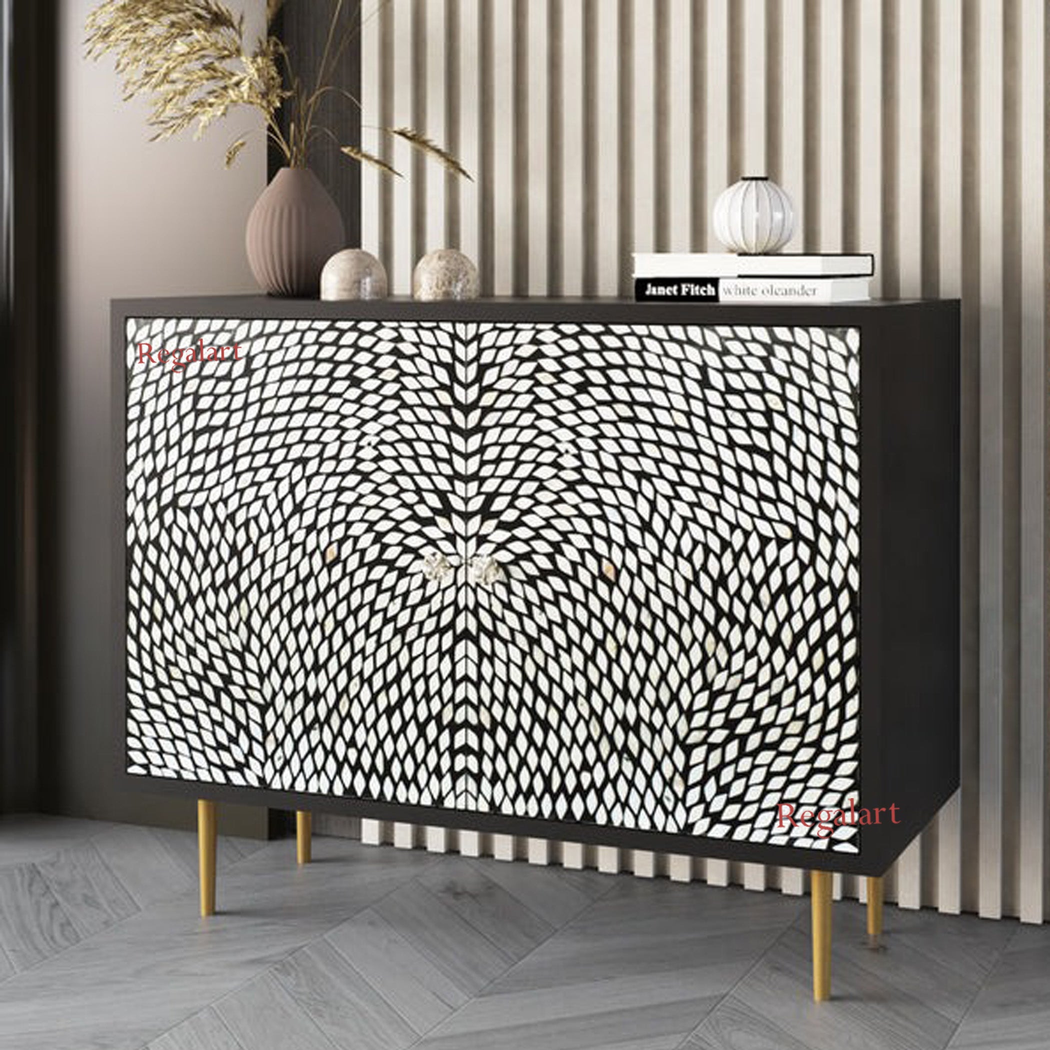 Handmade Black Mother of Pearl Cabinet | Luxury Decor