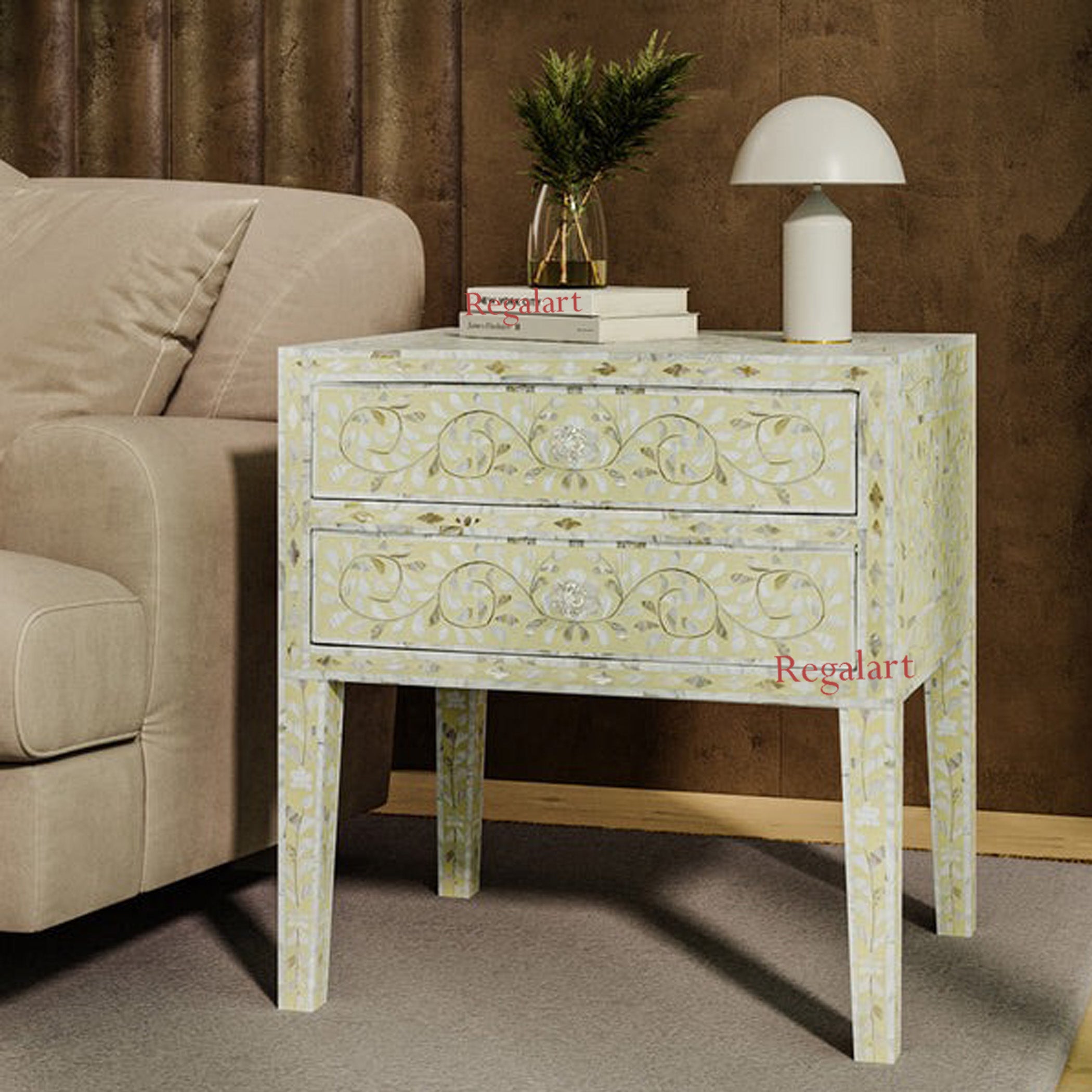 Mother of Pearl Bedside Table | Luxury Home Decor Art