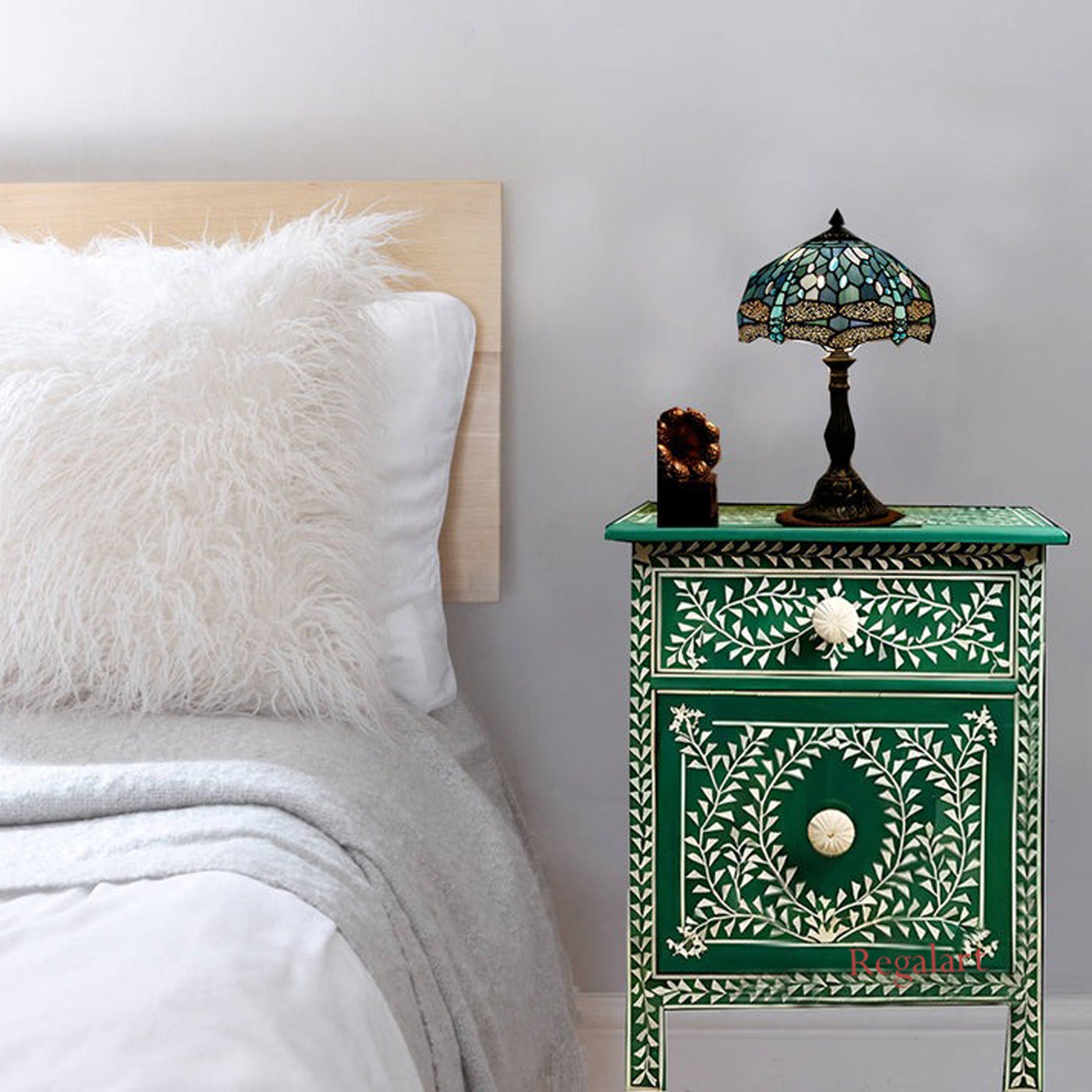 Handmade Bone Inlay Nightstand | Luxury Side Table