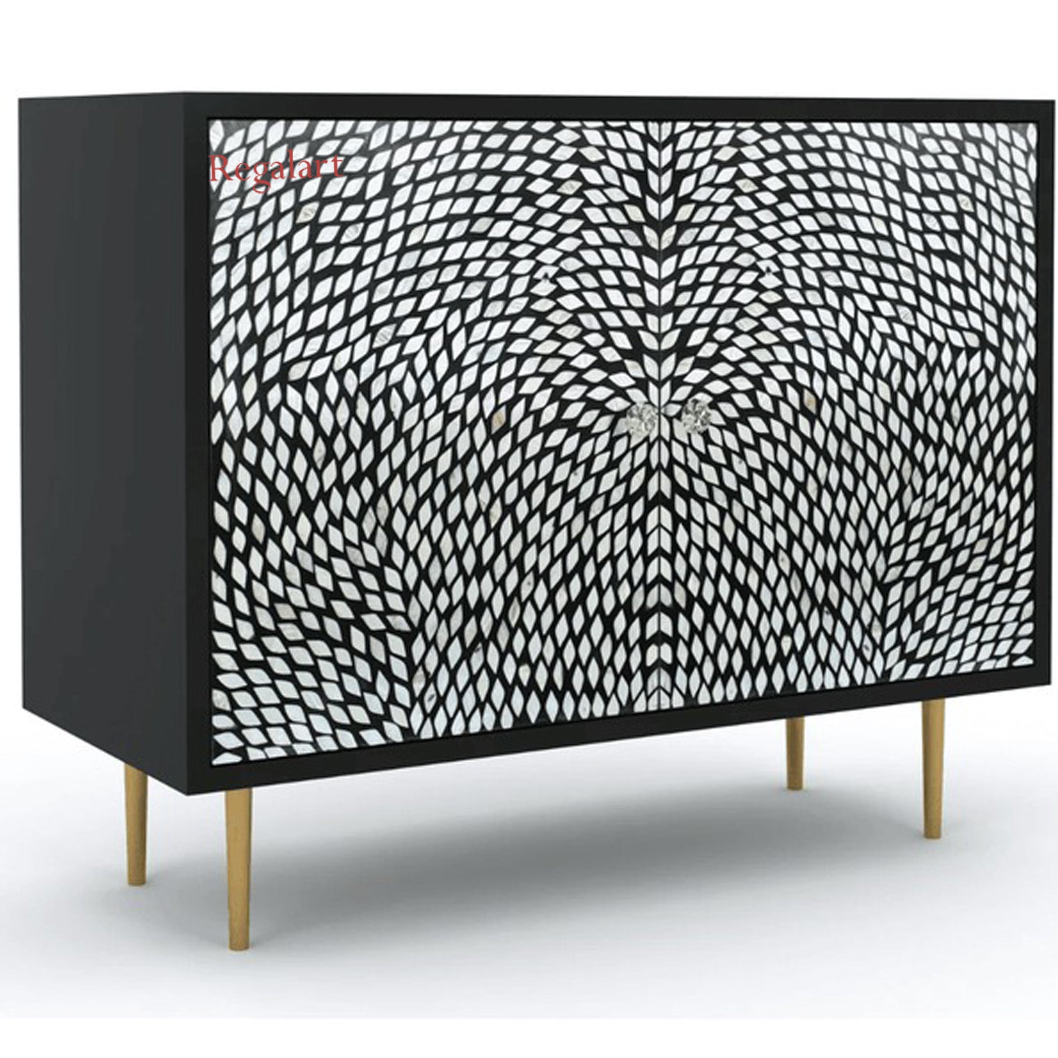 Handmade Black Mother of Pearl Cabinet | Luxury Decor