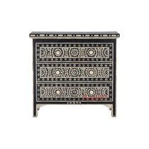 Three Drawer Bone Inlay Chest | Geometric Pattern Dresser for Home
