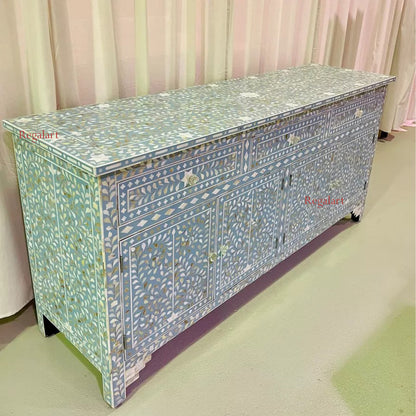 Sideboard Buffet Large Mother Of Pearl Inlay - Blue Floral Home Décor Furniture