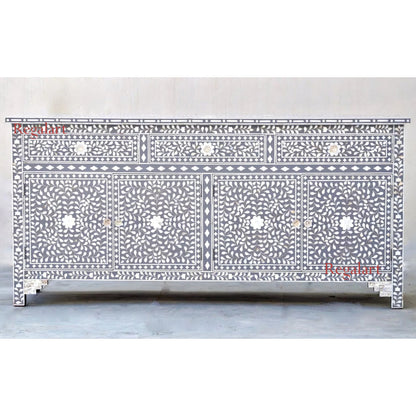 Sideboard Buffet Large Mother Of Pearl Inlay -Mid Grey Floral Home Decor