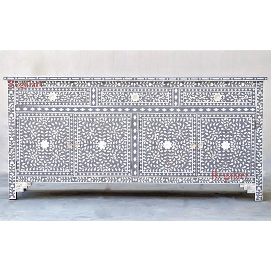 Sideboard Buffet Large Mother Of Pearl Inlay -Mid Grey Floral Home Decor