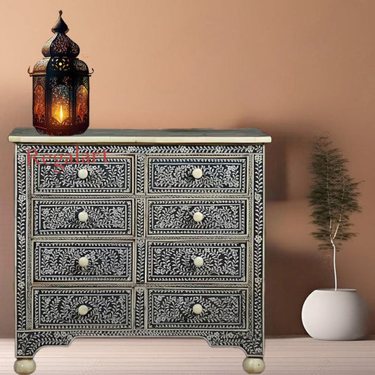 Bone Inlay Chest | Floral Pattern Dresser | Blue Bone Inlay Chest | Dressers for home | 8 Drawers Chest for home