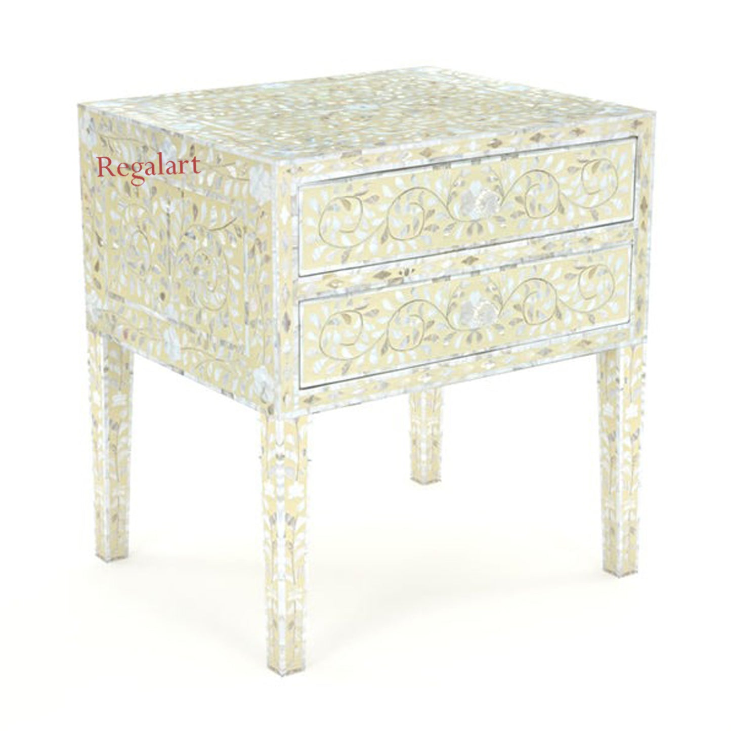 Mother of Pearl Inlay Bedside Table for Home Decor