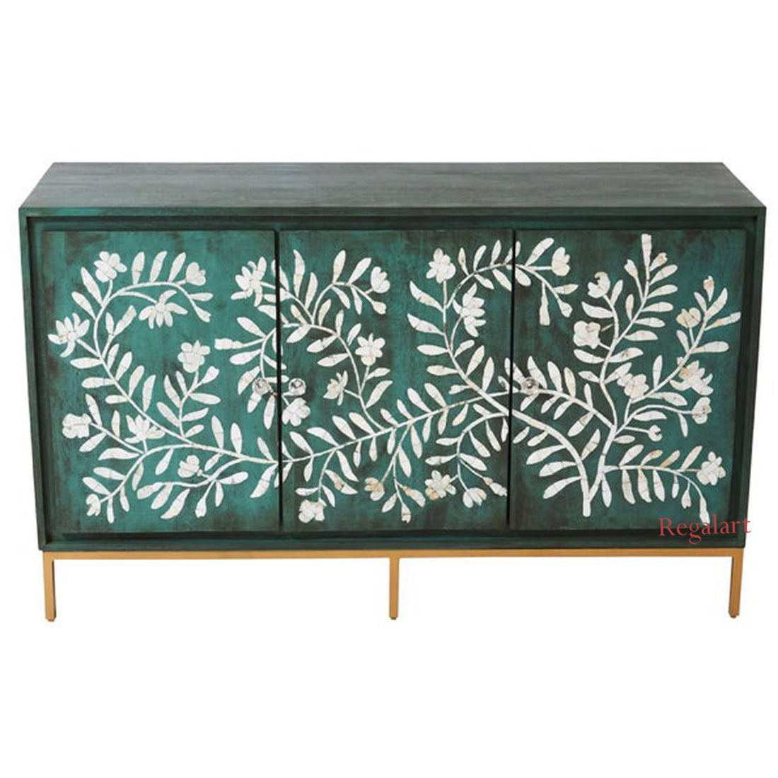 Handmade Green Bone Inlay Sideboard Cabinet Decor