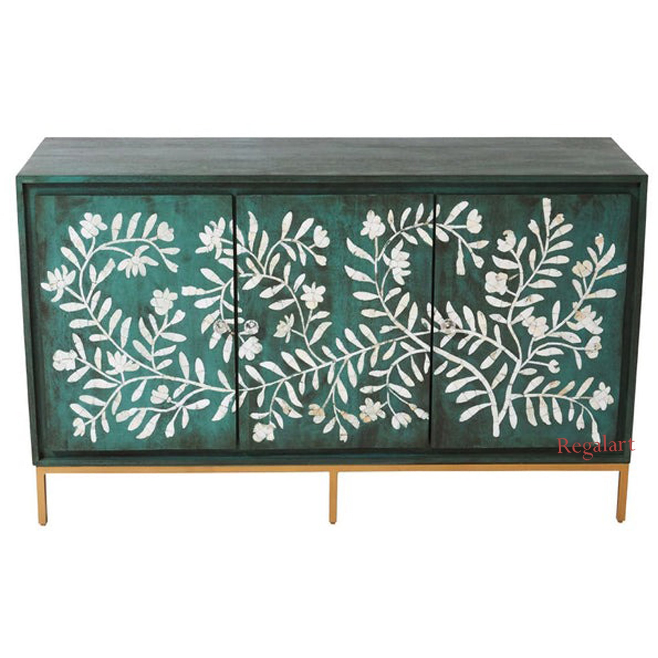 Handmade Green Bone Inlay Sideboard Cabinet Decor