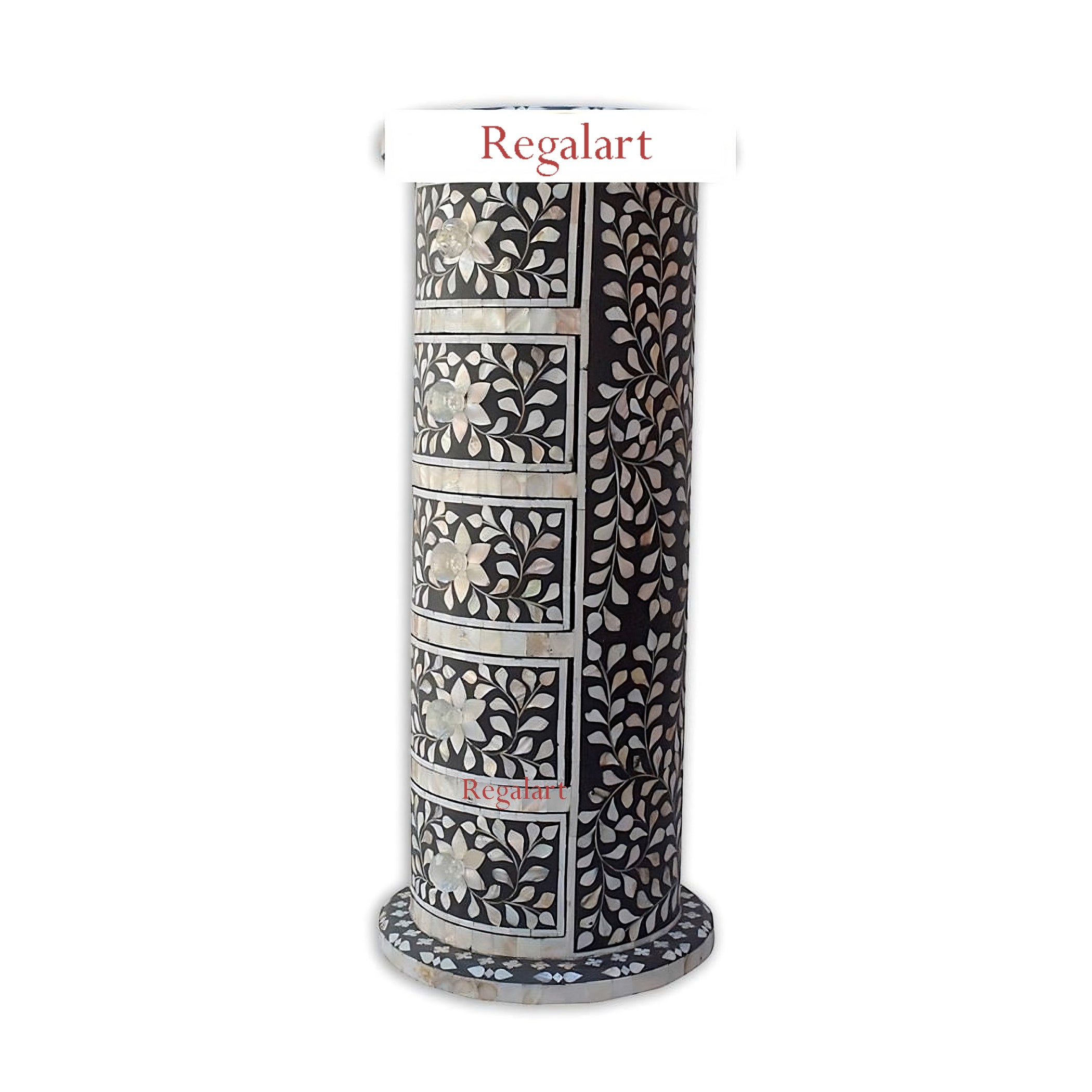 Round Side Table with Mother of Pearl Inlay – Floral Design Accent Table for Home Décor | Luxury Handmade Furniture