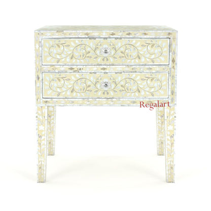 Mother of Pearl Inlay Bedside Table for Home Decor