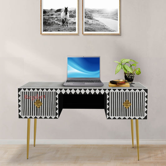 Handmade Black Bone Inlay Waterfall Desk – Elegant Study Table