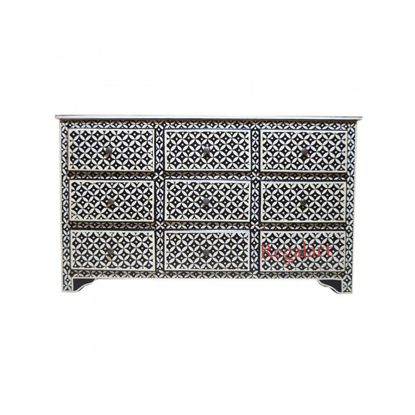 Bone Inlay Chest of Drawers Black Eye Pattern Handmade 9 Drawers