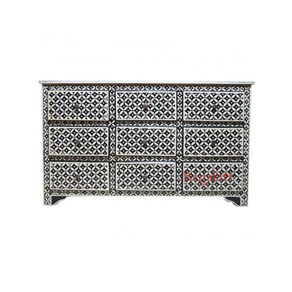 Bone Inlay Chest of Drawers Black Eye Pattern Handmade 9 Drawers