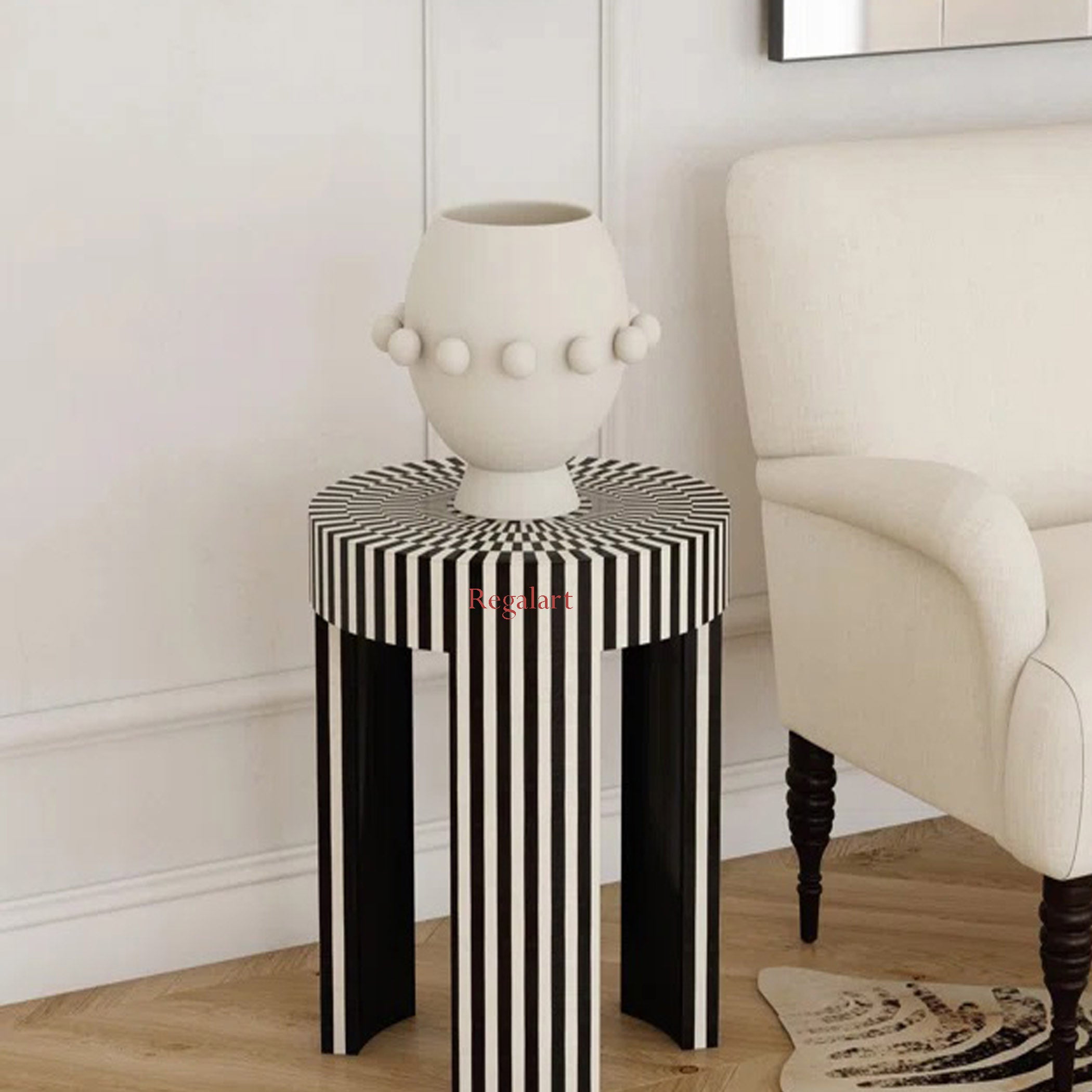 Handmade Bone Inlay Stool Nightstand Corner Table End Stool Home Decor Art