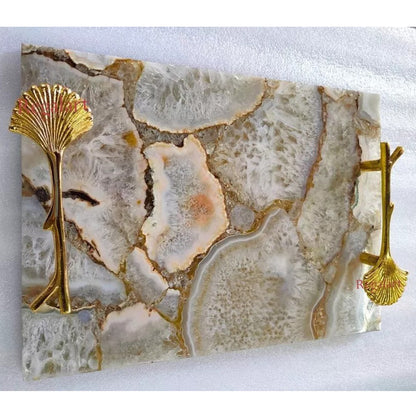 White Agate Serving Tray, Kitchen Tray, Table Decor Serve Ware Housewarming Gift