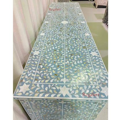 Sideboard Buffet Large Mother Of Pearl Inlay - Blue Floral Home Décor Furniture