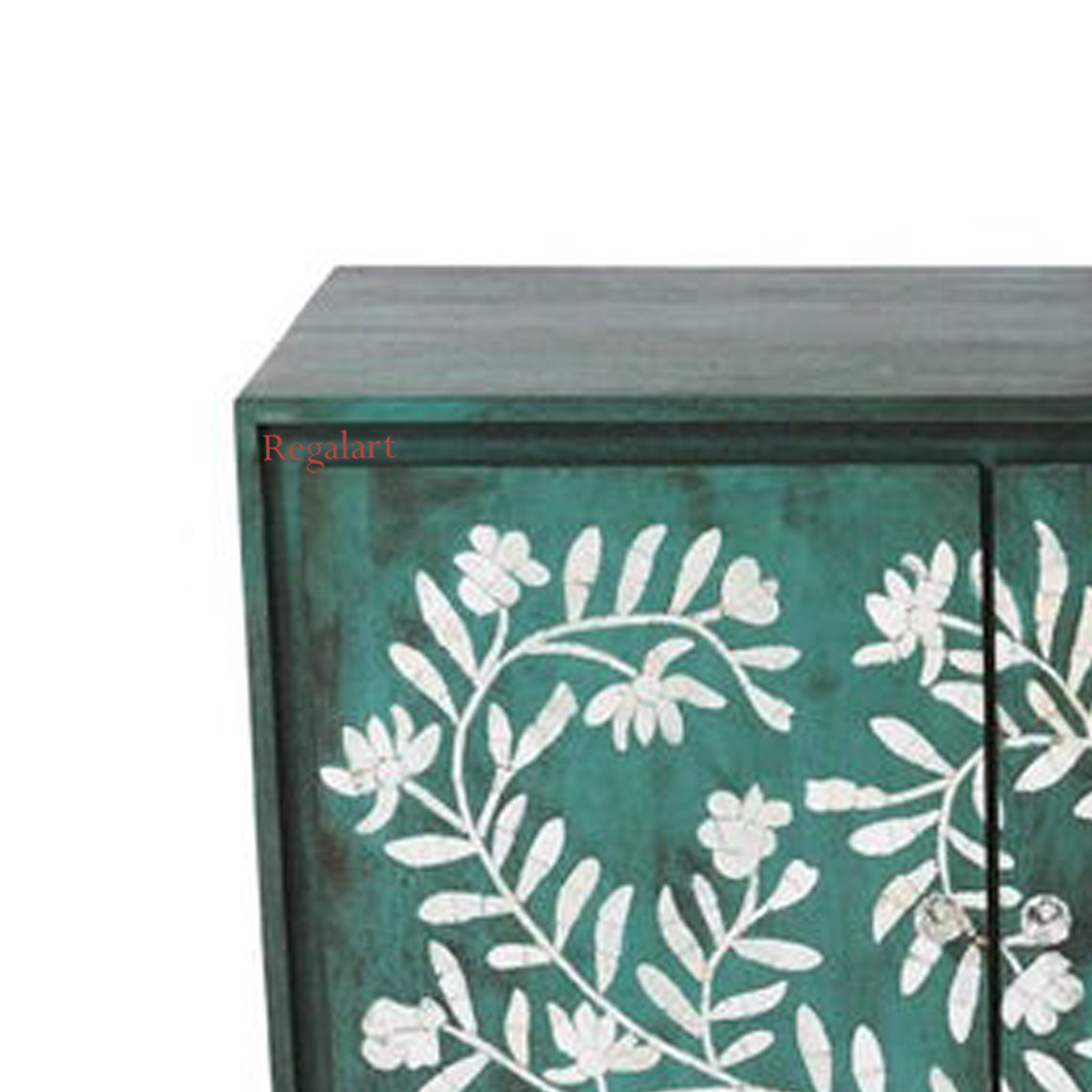 Handmade Green Bone Inlay Sideboard Cabinet Decor