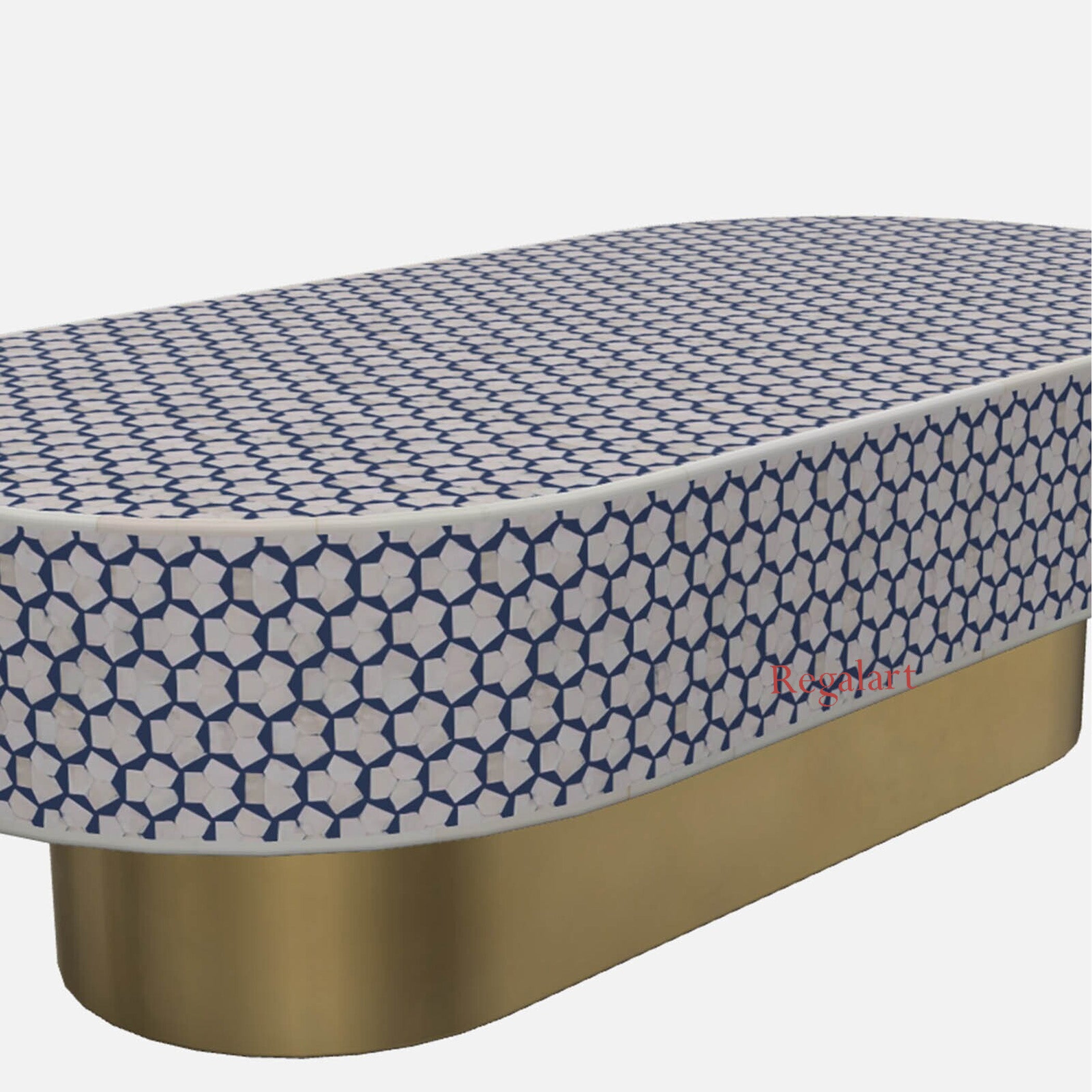Luxury Targua Bone Inlay Coffee Table – Indigo Oval Design