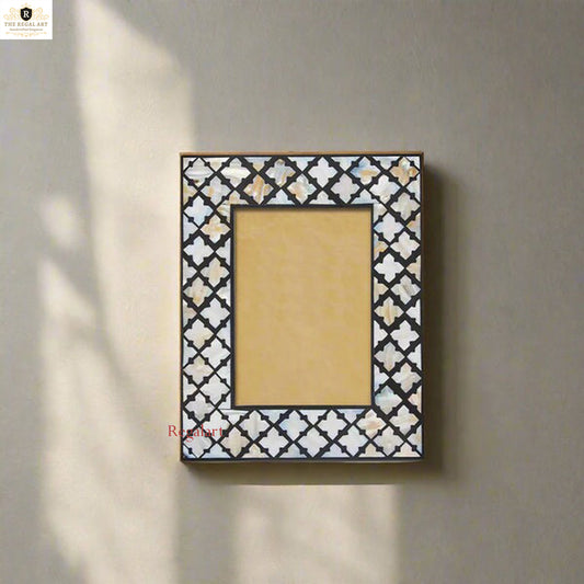 Mother of Pearl Inlay Photo Frame – Geometric Pattern | Handcrafted Picture Frame for Home Décor | Luxury Decorative Frame | Gift Idea