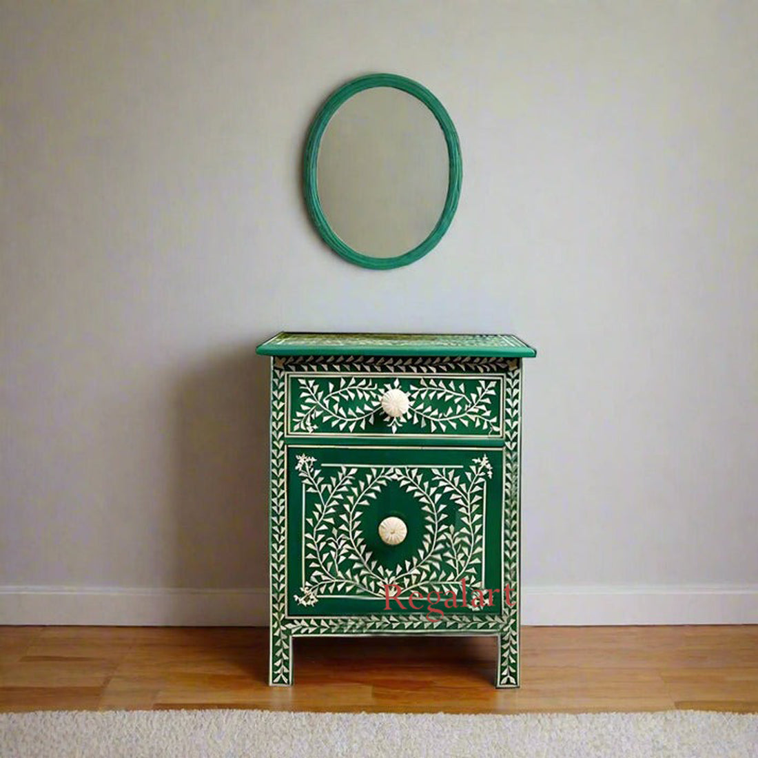 Handmade Bone Inlay Nightstand | Luxury Side Table