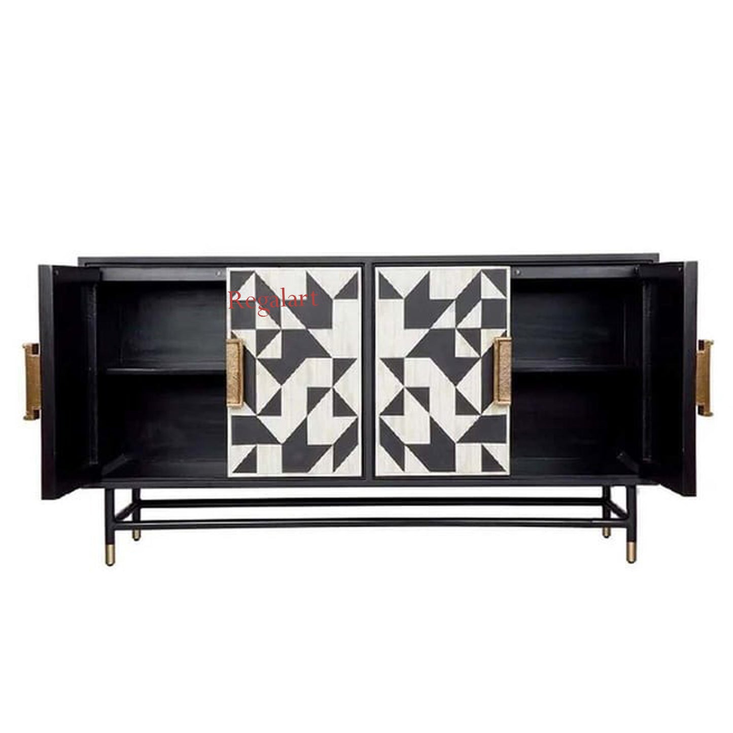 Handmade Bone Inlay Cabinet with 4 Doors | Elegant Side Table & Bone Inlay Sideboard | Unique Bone Inlay Buffet | Handcrafted Furniture