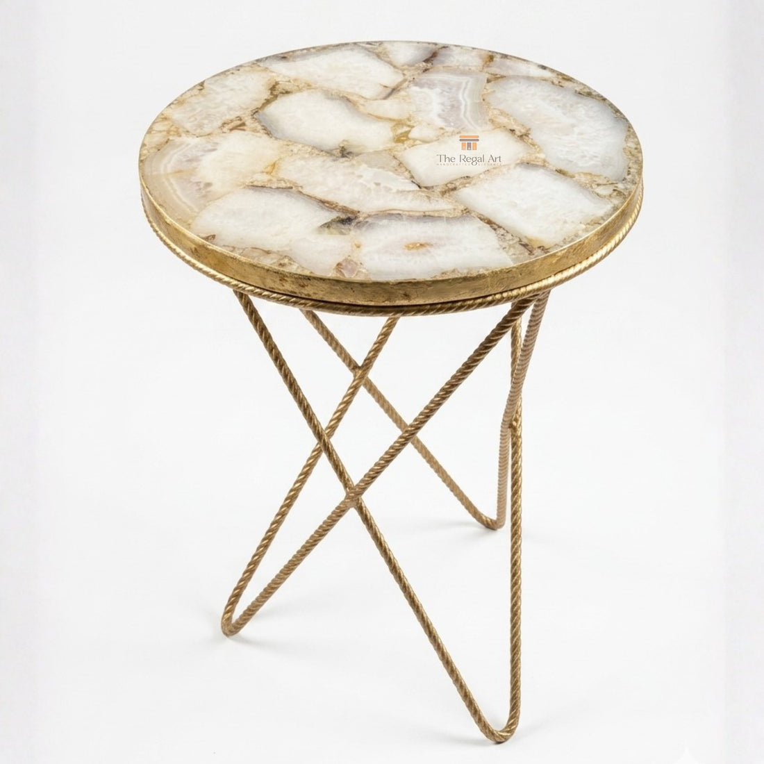 White Gava Agate Table | Round Gemstone Coffee Table
