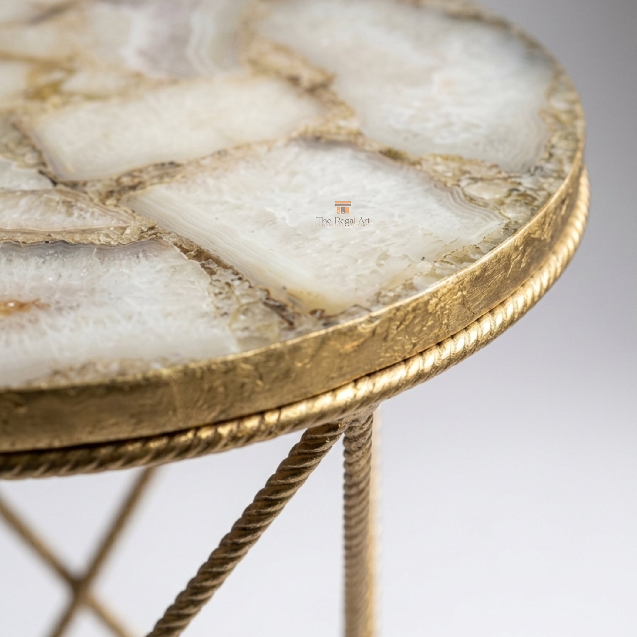 White Gava Agate Table | Round Gemstone Coffee Table