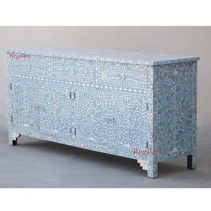 Sideboard Buffet Large Mother Of Pearl Inlay - Blue Floral Home Décor Furniture