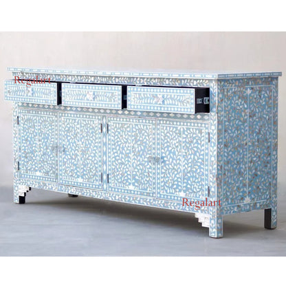 Sideboard Buffet Large Mother Of Pearl Inlay - Blue Floral Home Décor Furniture