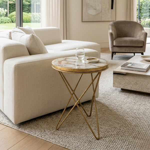 White Gava Agate Table | Round Gemstone Coffee Table