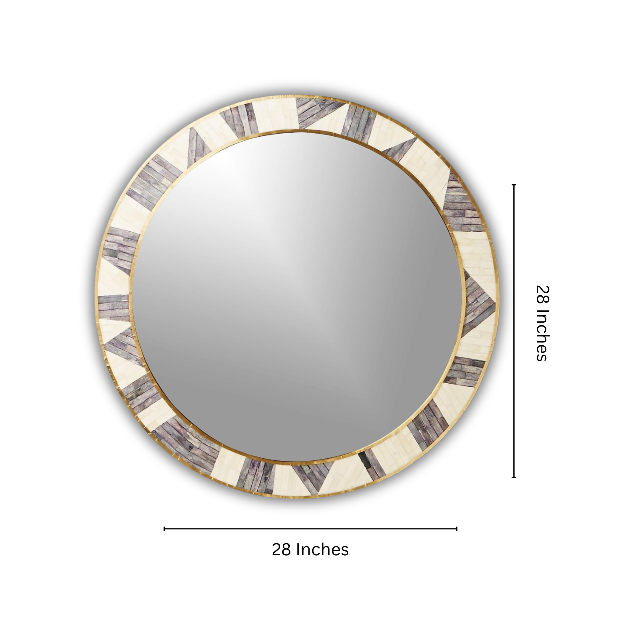Luxury Round Mirror Frame – White Grey Bone Inlay Design