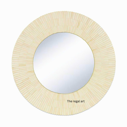 Handmade Bone Inlay Round Wall Mirror: Boho Decor