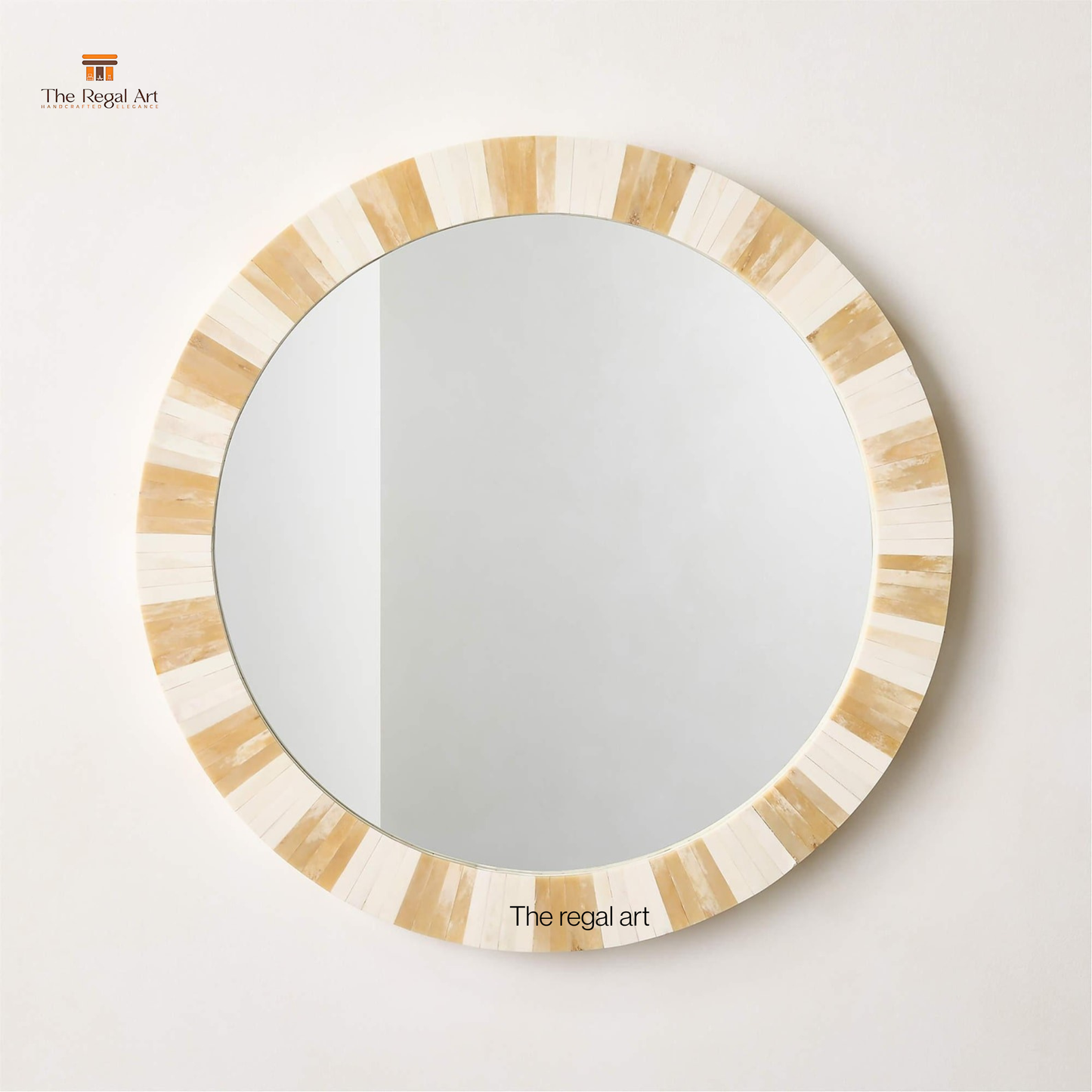 Round Bone Inlay Striped Wall Mirror for Entryway