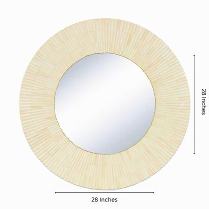 Handmade Bone Inlay Round Wall Mirror: Boho Decor